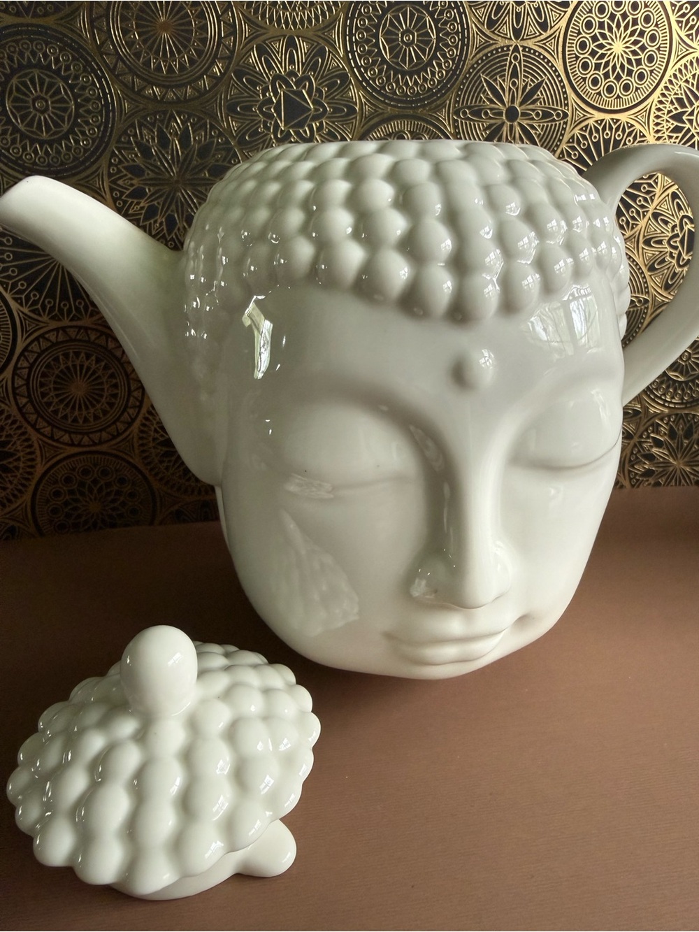 White Buddha Head Teapot - Ceramic - Picture 2 of 3